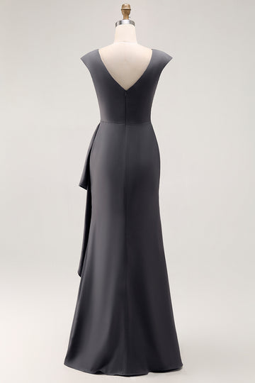 Steel Grey Ruffled Mermaid Long Mother of the Bride Dress